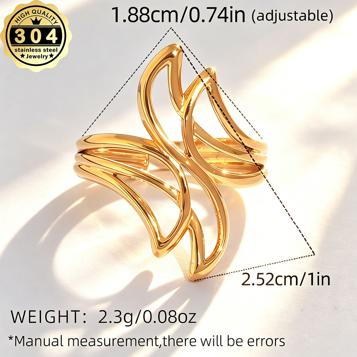 Women's Geometric Twisted Stackable Ring, 18K Gold Plated